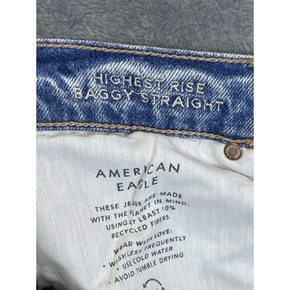 American Eagle Jeans Womens 12 Short Blue Light Wash High Rise Baggy Straight - Picture 8 of 10